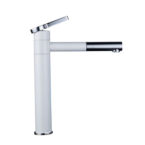 White Chrome Tall Brass Bathroom Faucet Mixer Tap Single Handle Rotatable