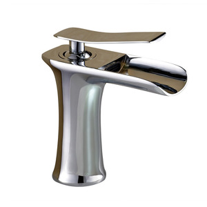 Silver Chrome Waterfall Bathroom Sink Faucet Single Handle Square Shape