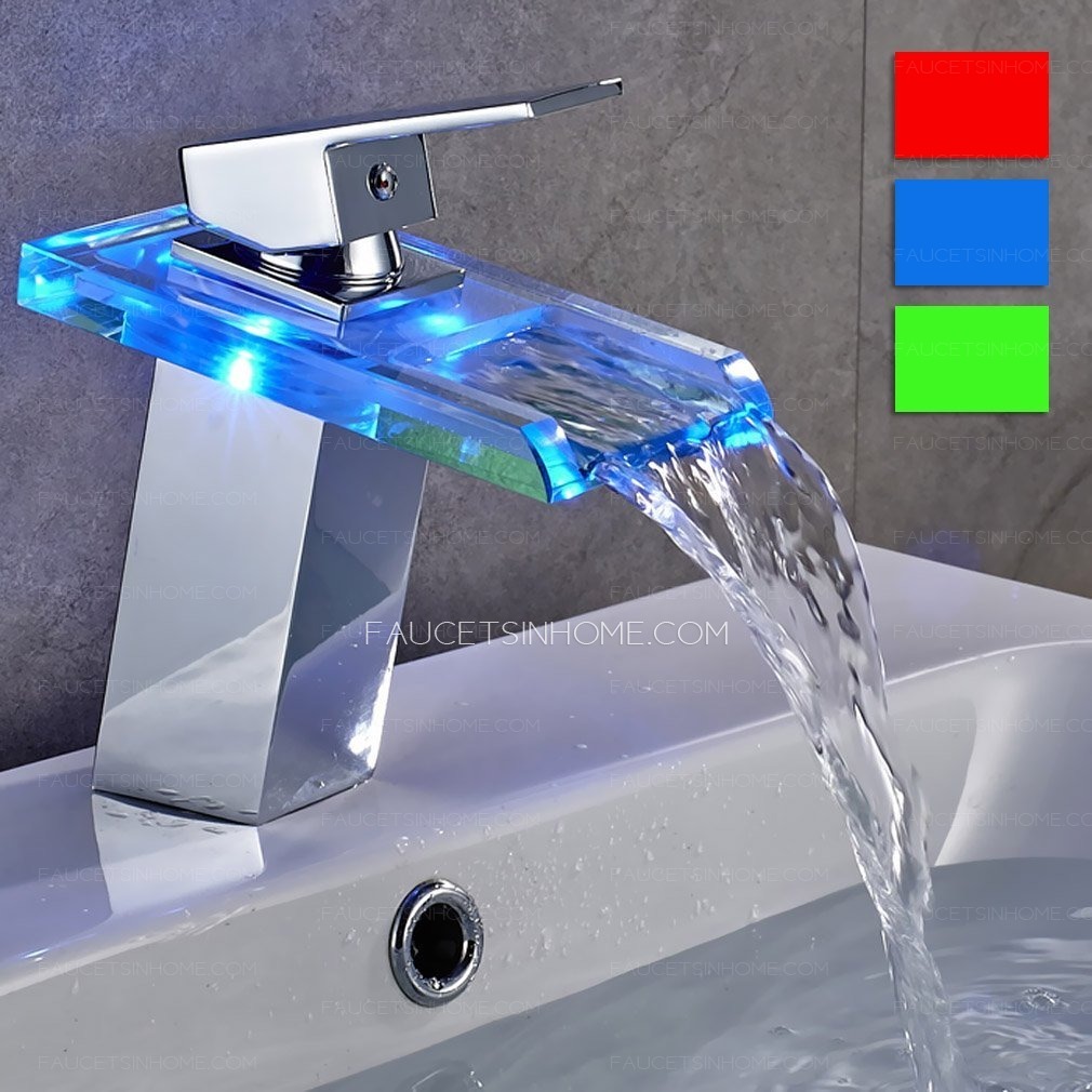 Polished Chrome Single Handle LED Bathroom Sink Faucet Single Hole 