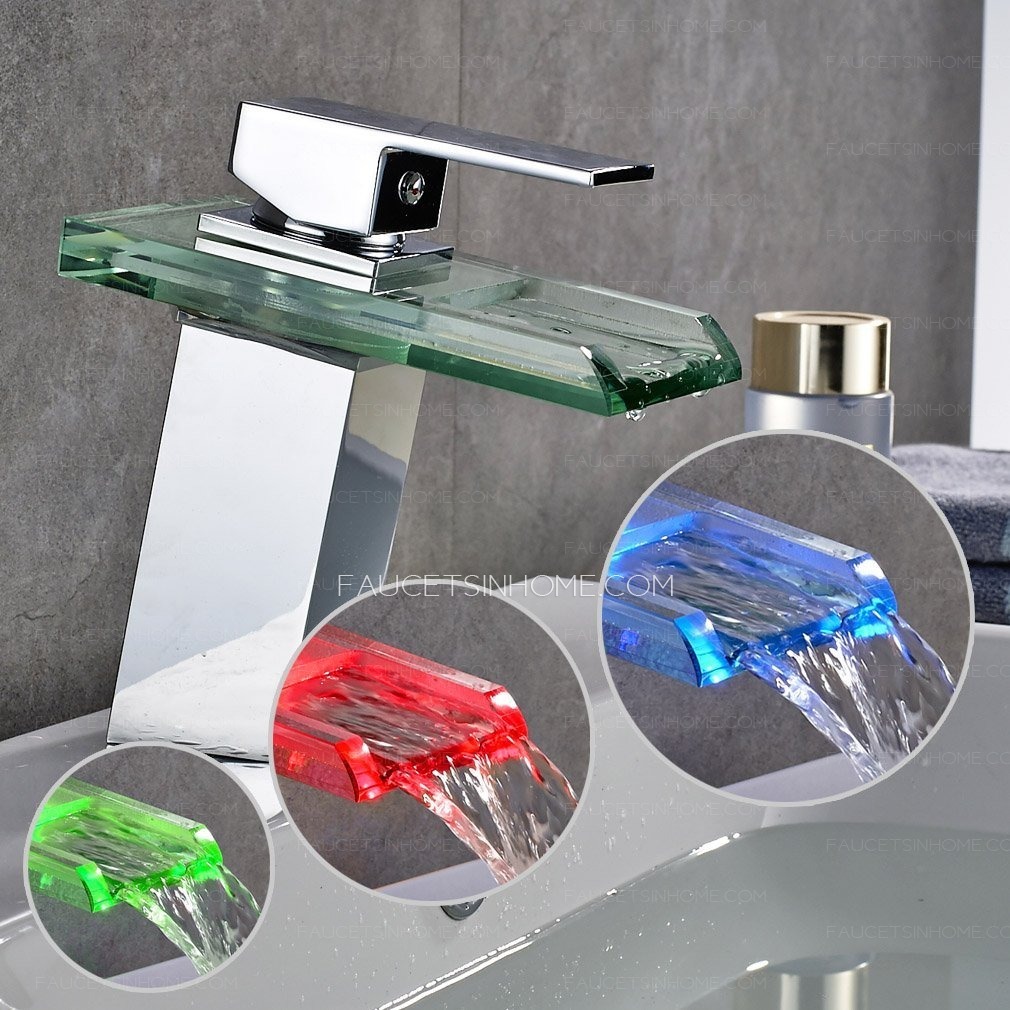 Polished Chrome Single Handle LED Bathroom Sink Faucet Single Hole 