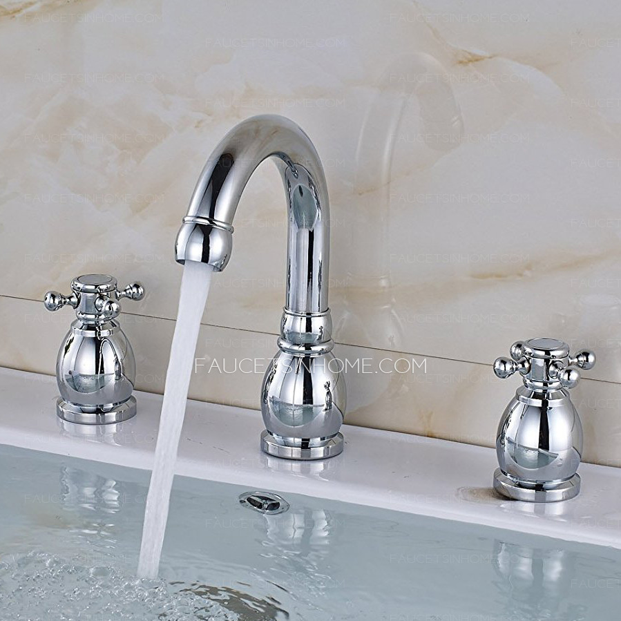 Widespread Double Cross Handle Chrome Bathroom Faucet Mixer Tap