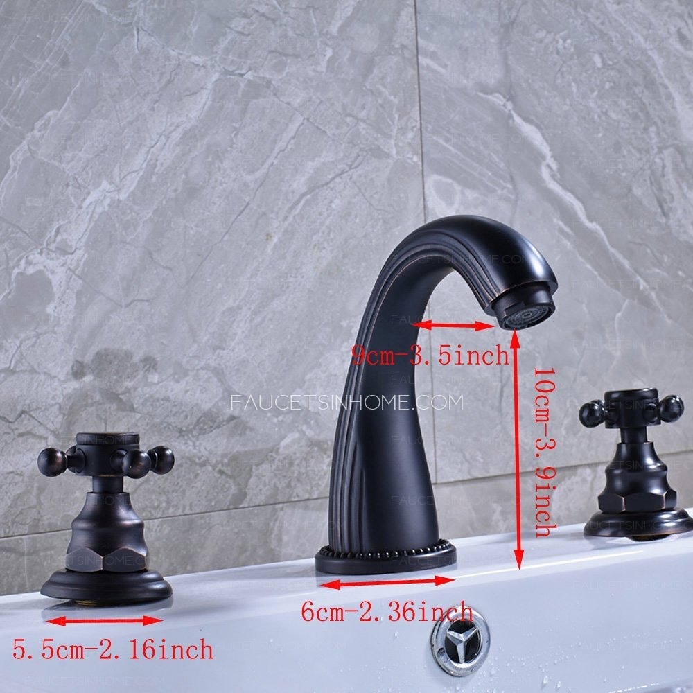 Matte Black Three Hole Double Cross Handle Bathroom Sink Faucet