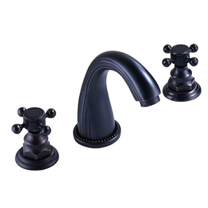 Matte Black Three Hole Double Cross Handle Bathroom Sink Faucet