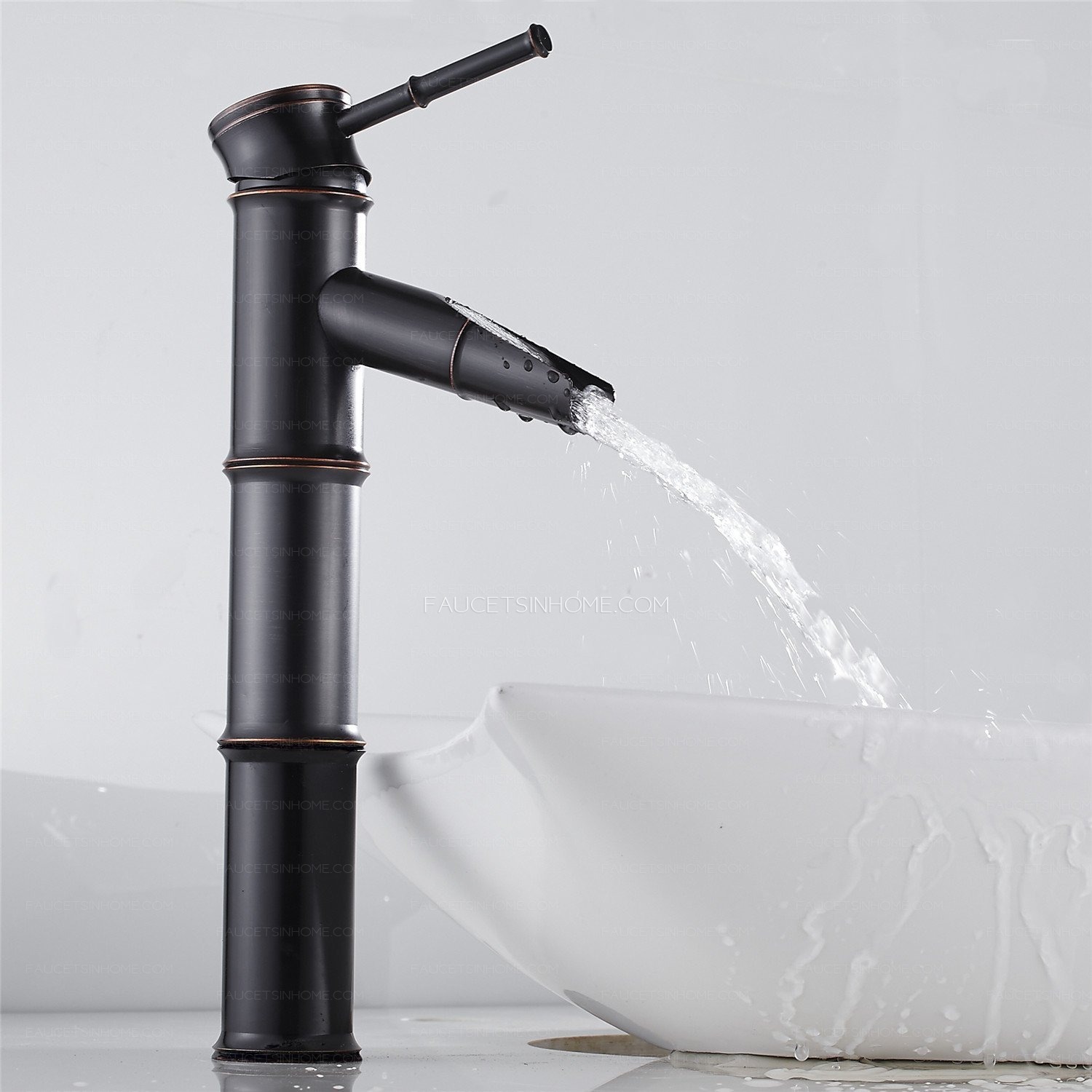 xinghe Matte Black Bamboo Waterfall Single Lever Bathroom Sink Faucet