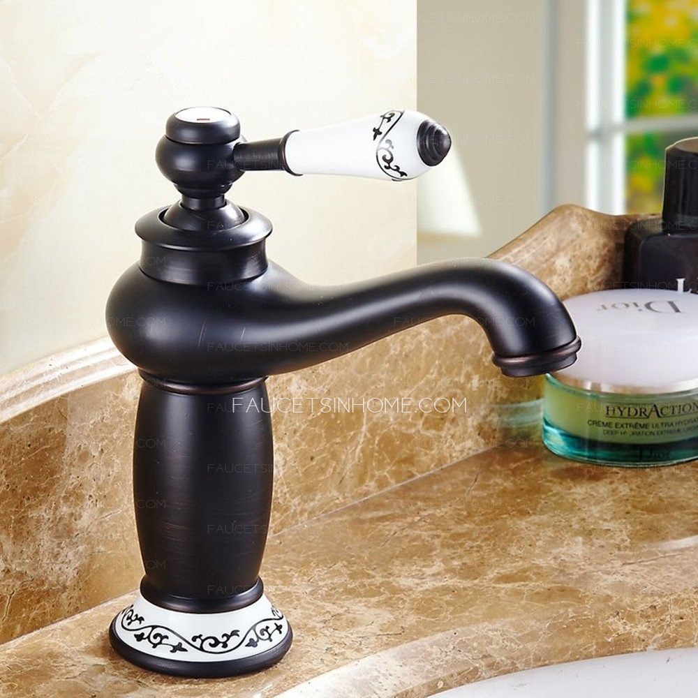 Porcelain Single Handle Oil Rubbed Bronze Bathroom Faucet Matte Black 