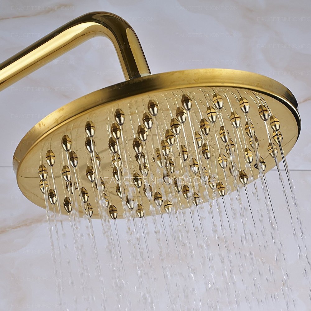 Modern Gold Polished Round Shower Head Faucet System Handheld Spray