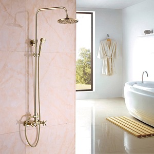 Modern Gold Polished Round Shower Head Faucet System Handheld Spray