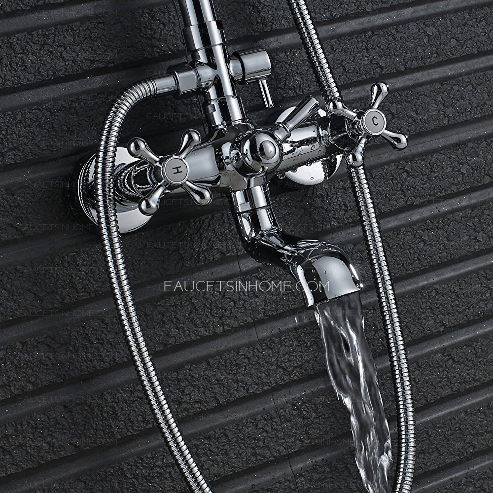 Vintage Chrome Shower Fixture Double Cross Handle Mixer Bathtub Faucet