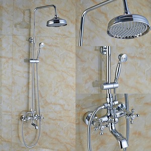 Vintage Chrome Shower Fixture Double Cross Handle Mixer Bathtub Faucet