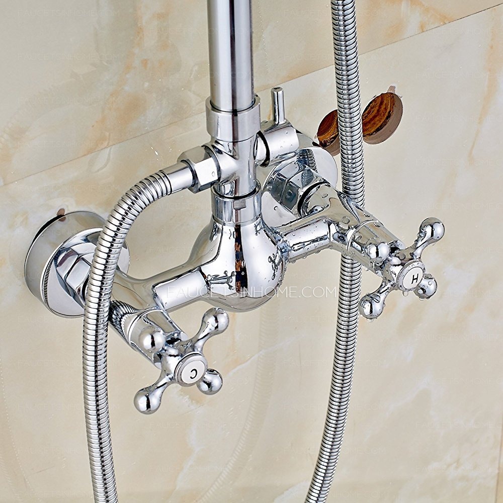 8 Inch Rainfall Shower Faucet Set Chrome Finish Porcelain Handheld Spray