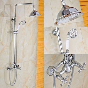 8 Inch Rainfall Shower Faucet Set Chrome Finish Porcelain Handheld Spray