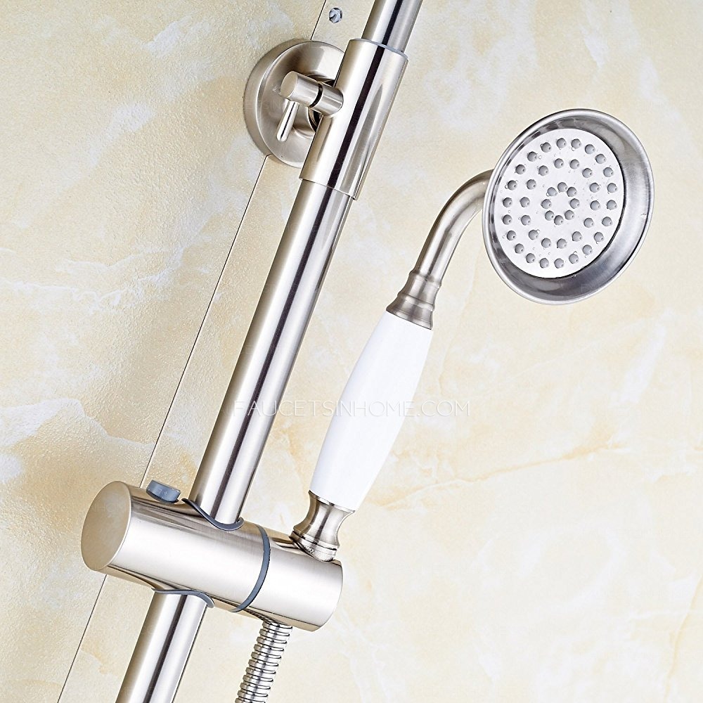 Brushed Nickel Double Knob Hand Held Sprayer Shower Fixture Faucet Bathroom