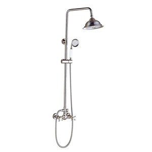 Brushed Nickel Double Knob Hand Held Sprayer Shower Fixture Faucet Bathroom