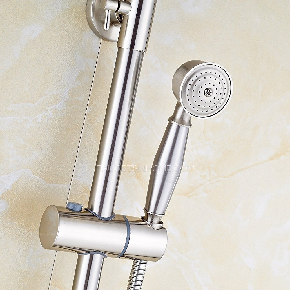 Brushed Nickel HandHeld Sprayer Shower Faucet Set Double Cross Handle Wall Mount 