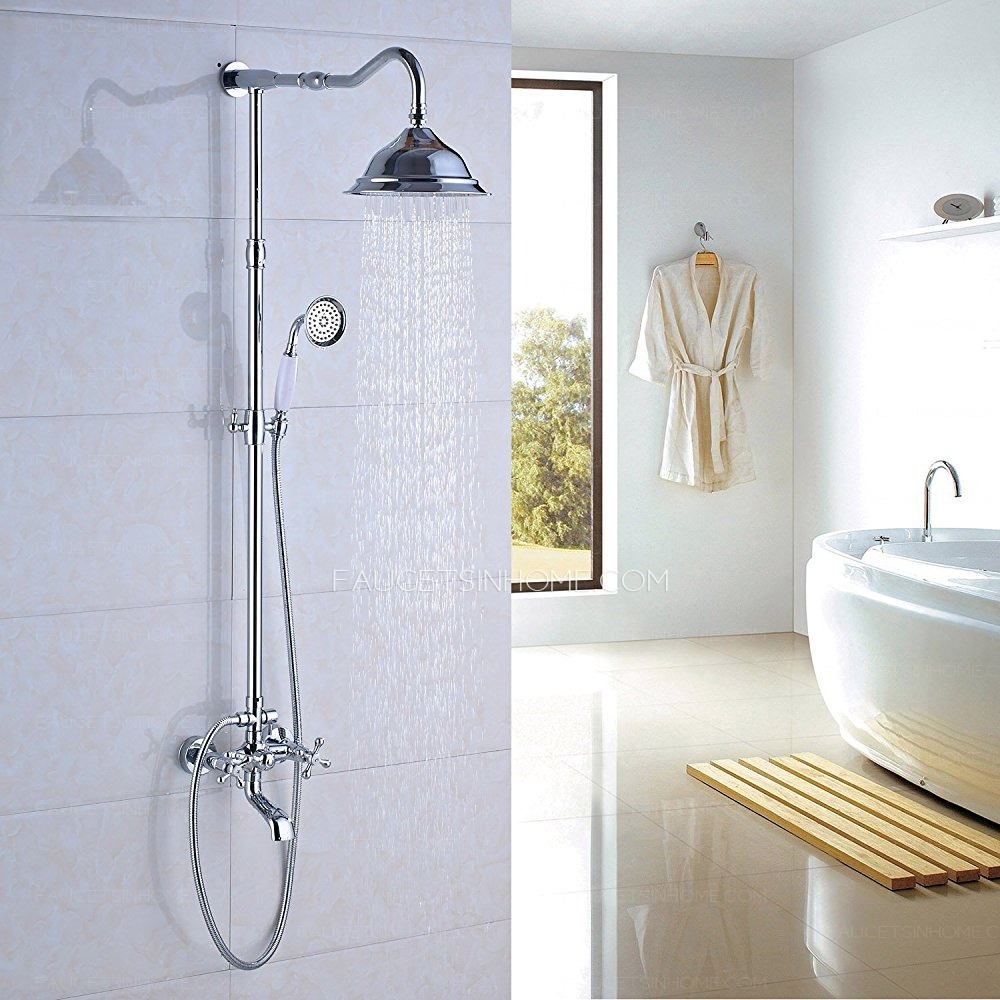 Chrome 8 Inch Shower Head Shower System Double Handle Bathtub Faucet