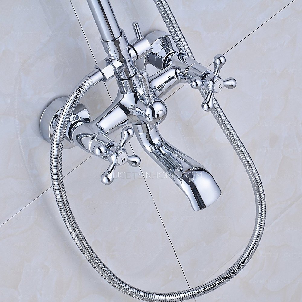 Chrome 8 Inch Shower Head Shower System Double Handle Bathtub Faucet