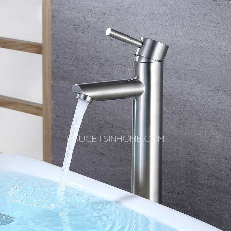 Brushed Nickel Stainless Steel Bathroom Sink Faucet Mixer Tap One Hole Modern