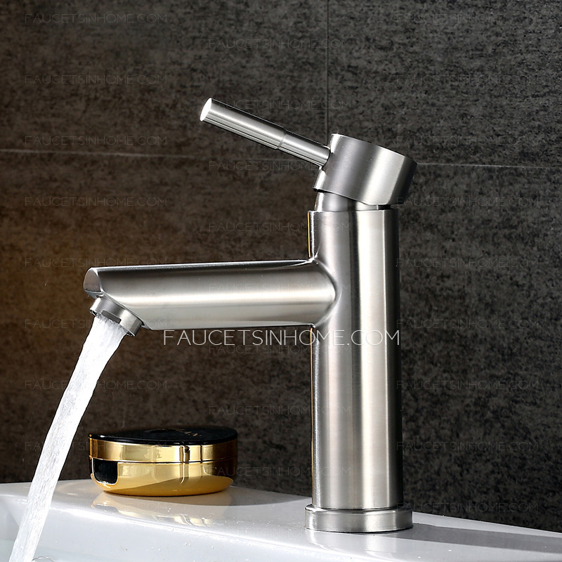 Brushed Nickel Stainless Steel Bathroom Sink Faucet Mixer Tap One Hole Modern