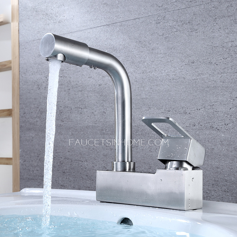 Brushed Nickel Stainless Steel Sink Faucet For Bathroom Mixer Tap Single Handle