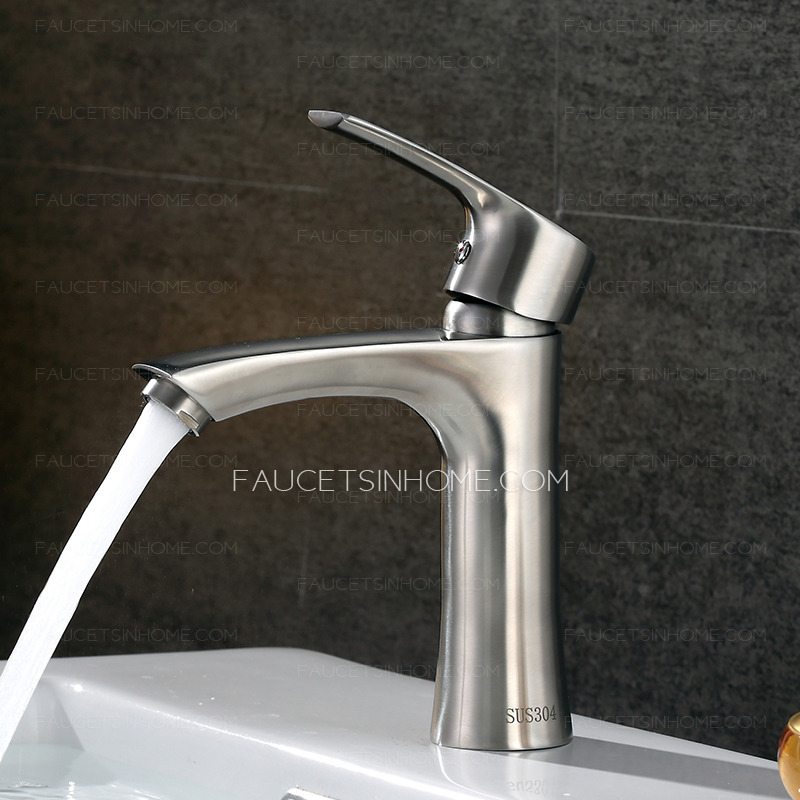 Stainless Steel Brushed Nickel One Hole  Bathroom Sink Faucet Modern Single Handle 