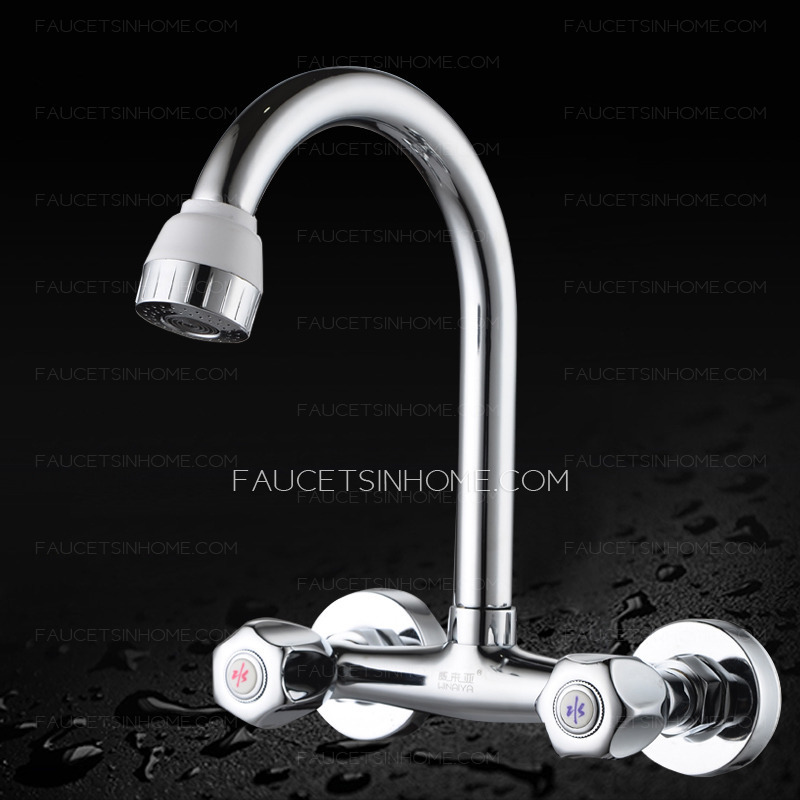 Sliver Brushed Nickel Kitchen sink Faucet Two Hole Wall Mount Modern