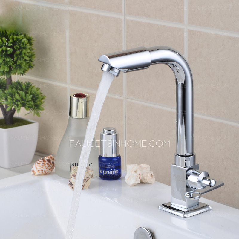 Brass Chrome Cold Water Sink Faucet For Bathroom Contemporary Handle Single 