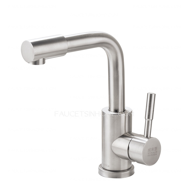 Brushed Nickel Stainless Steel Sink Faucet For Bathroom Commercial  Handle Single 