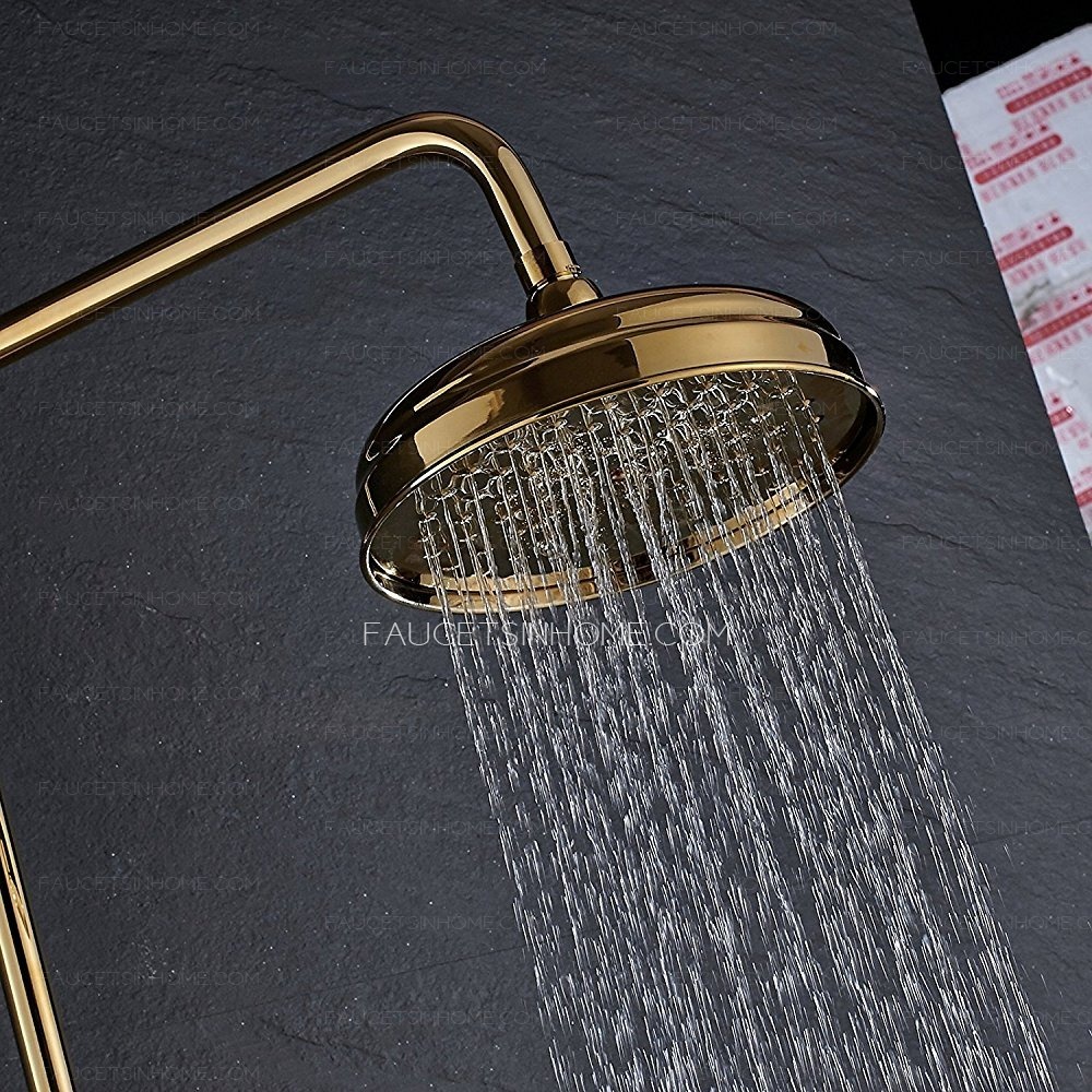 Gold Polish Shower System 2 Cross Contemporary Shower Faucet  Kit Rainfall Exposed 