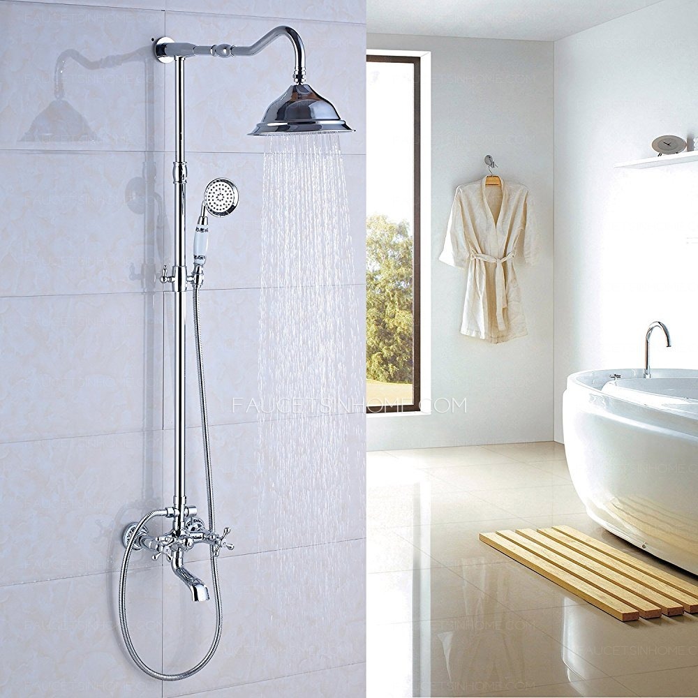 Sliver Chrome Double Handle Tub Shower Faucet For Bathroom Set Modern Rainfall 