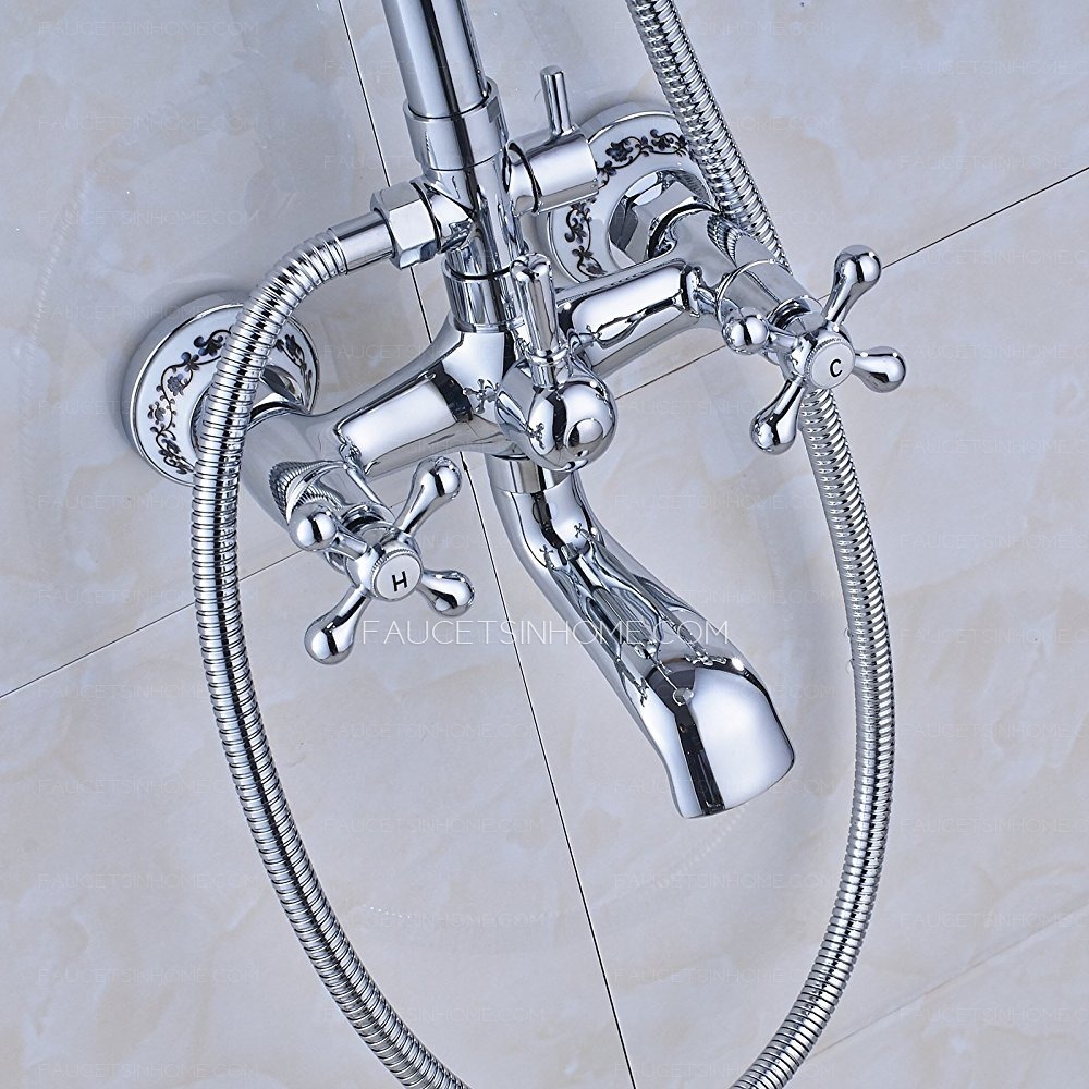 Sliver Chrome Double Handle Tub Shower Faucet For Bathroom Set Modern Rainfall 