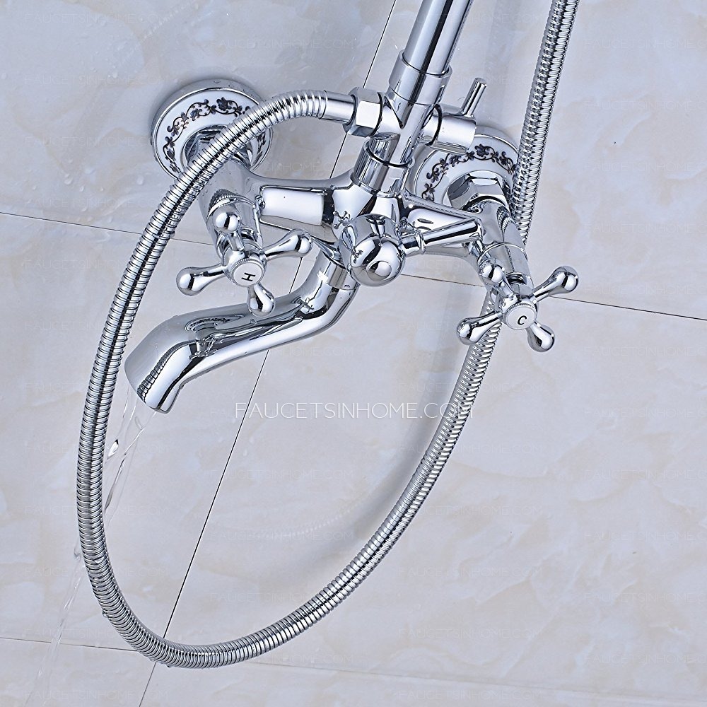 Sliver Chrome Double Handle Tub Shower Faucet For Bathroom Set Modern Rainfall 