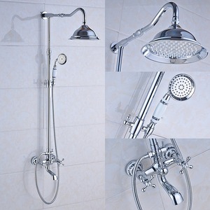 Sliver Chrome Double Handle Tub Shower Faucet For Bathroom Set Modern Rainfall 