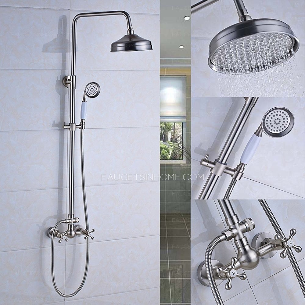 Sliver Stainless Steel Brushed Nickel Porcelain Handle Shower System Outdoor Modern