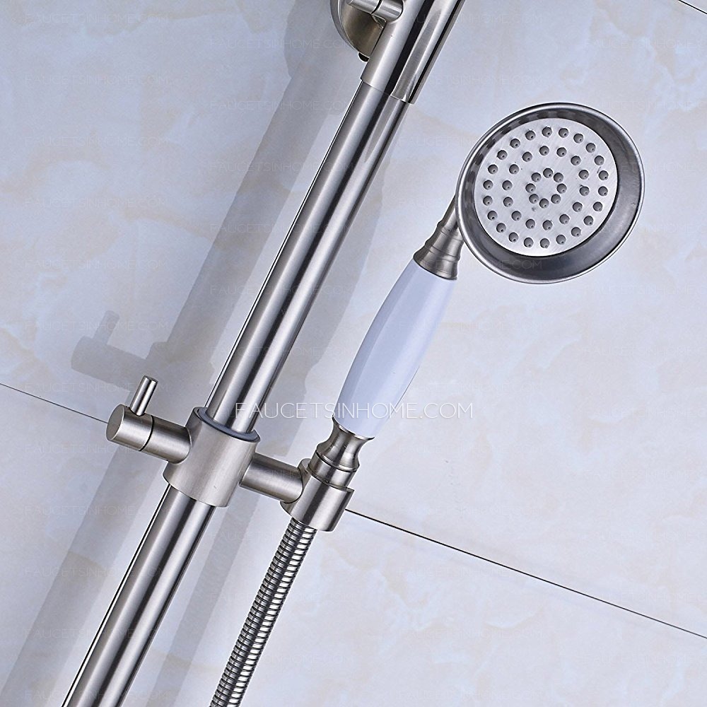 Sliver Stainless Steel Brushed Nickel Porcelain Handle Shower System Outdoor Modern