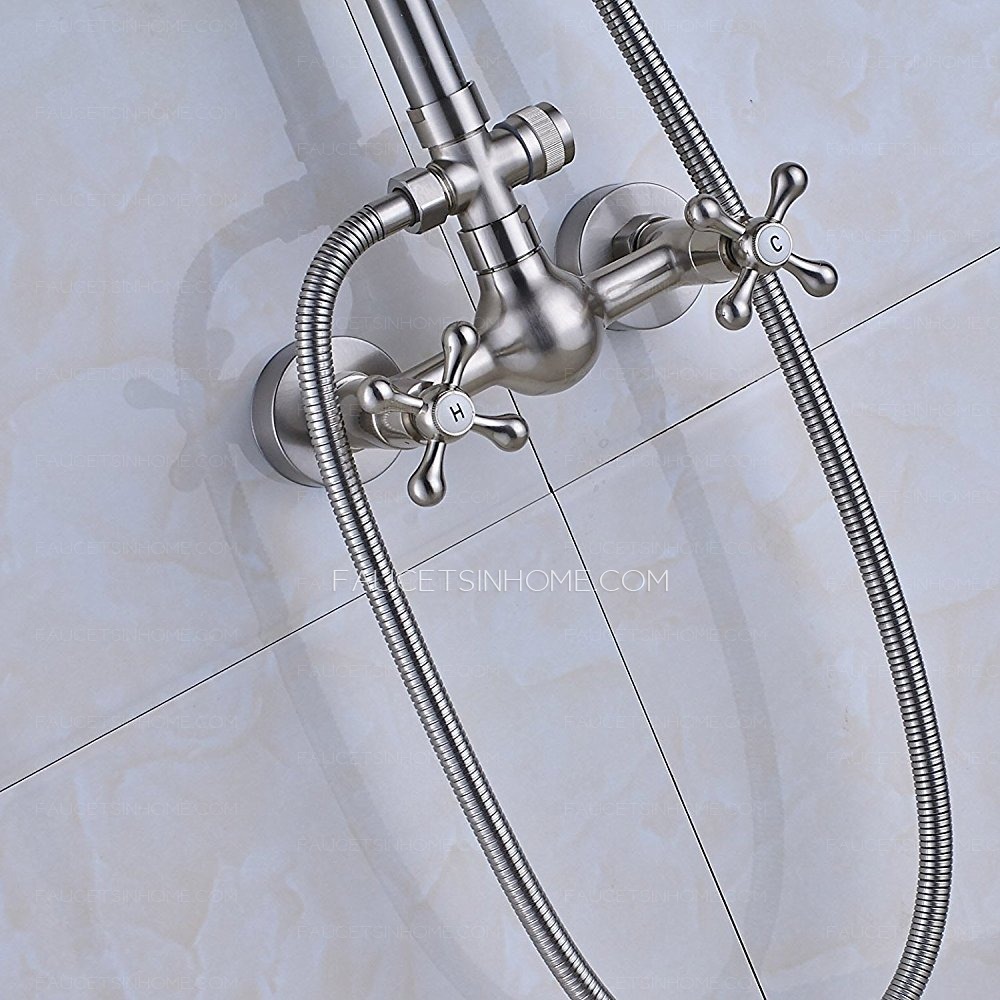 Sliver Stainless Steel Brushed Nickel Porcelain Handle Shower System Outdoor Modern