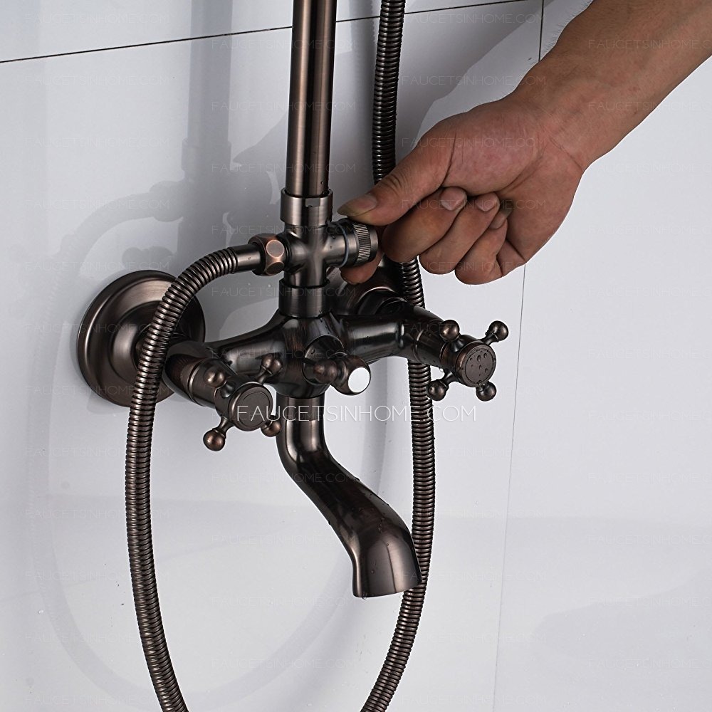 Antique copper  Bathroom Tub Shower Faucet Kit Double Handle 8 inch shower head