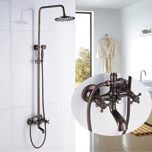 Antique copper  Bathroom Tub Shower Faucet Kit Double Handle 8 inch shower head