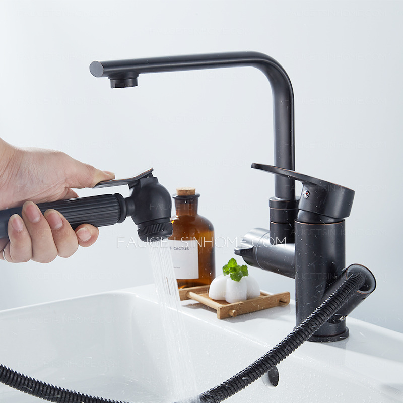 Black Oil Rubbed Bronze  Pull Out  Sink  Faucet For Bathroom  shower system