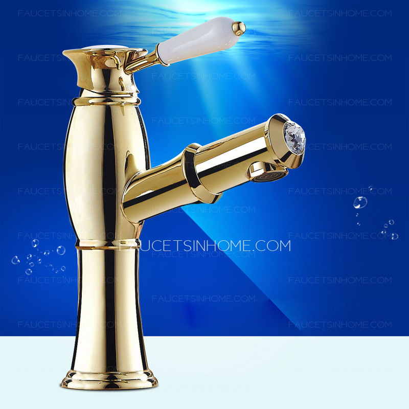  Chrome Brass Pull Out Bathroom Sink Faucet Porcelain Handle Top  High End 