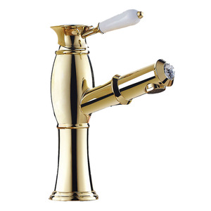  Chrome Brass Pull Out Bathroom Sink Faucet Porcelain Handle Top  High End 