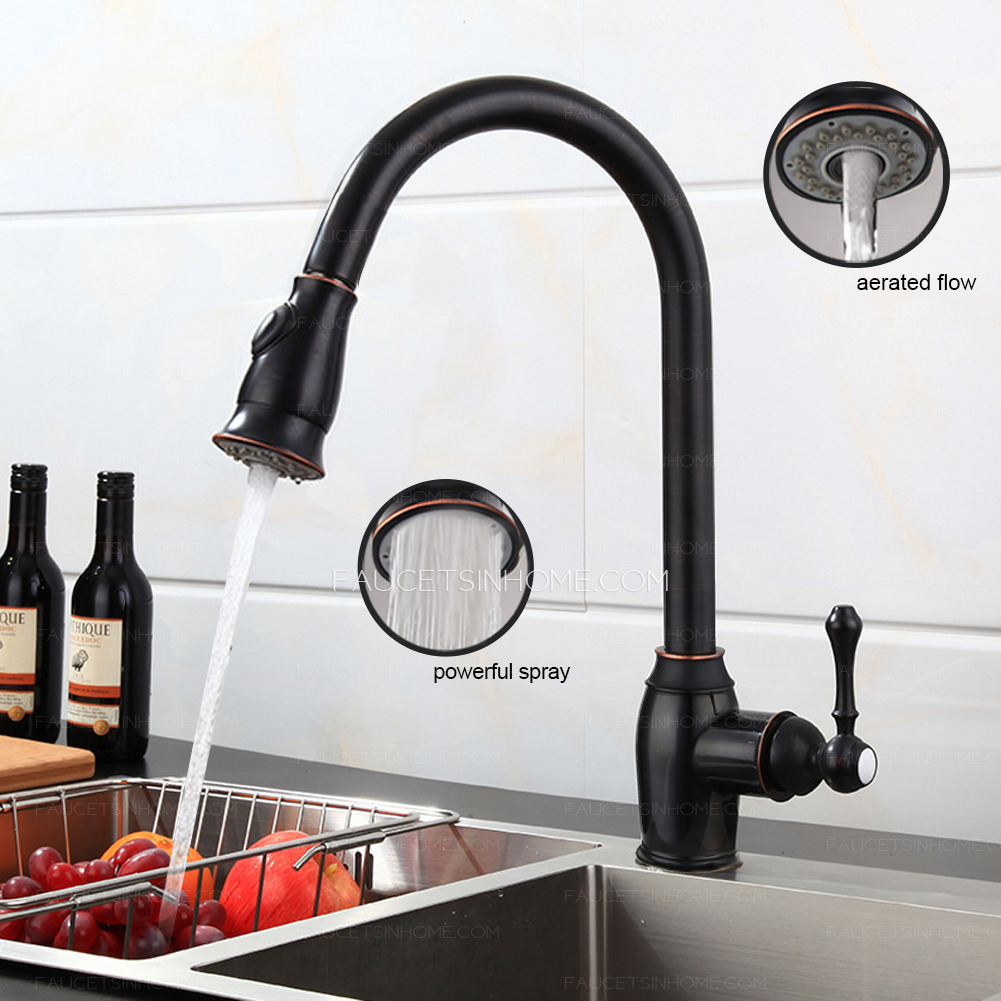 Oil Rubbed Bronze Kitchen Sink Faucet Pull Out Sprayer Mixer Tap 360 Degree Rotating Single Handle Pull Down Kitchen Faucet 