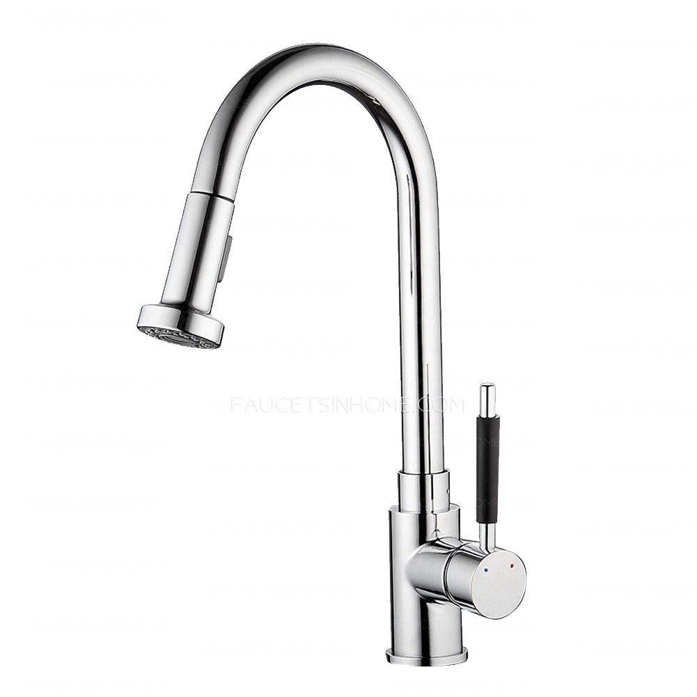Chrome Finish Pull Out Kitchen Sink Faucet Kitchen Mixer Tap  Black Handle 