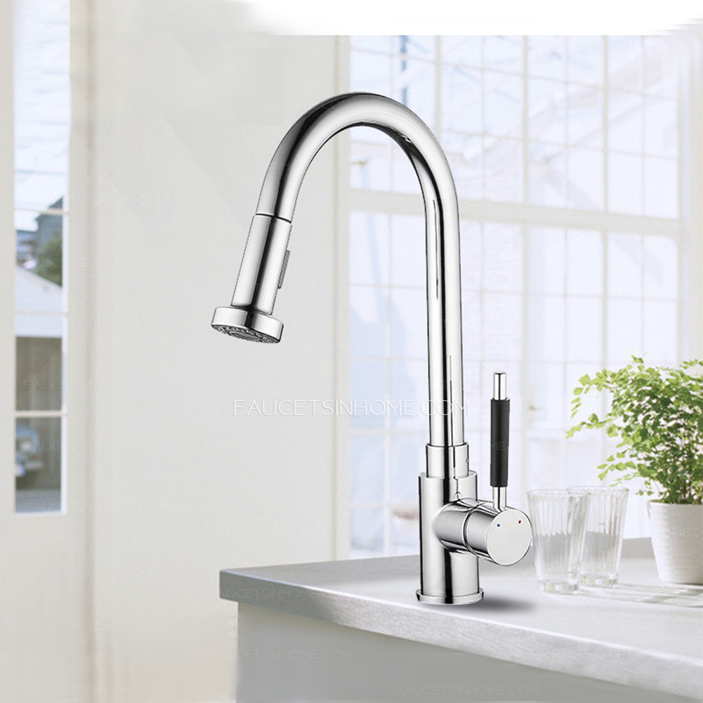 Chrome Finish Pull Out Kitchen Sink Faucet Kitchen Mixer Tap  Black Handle 