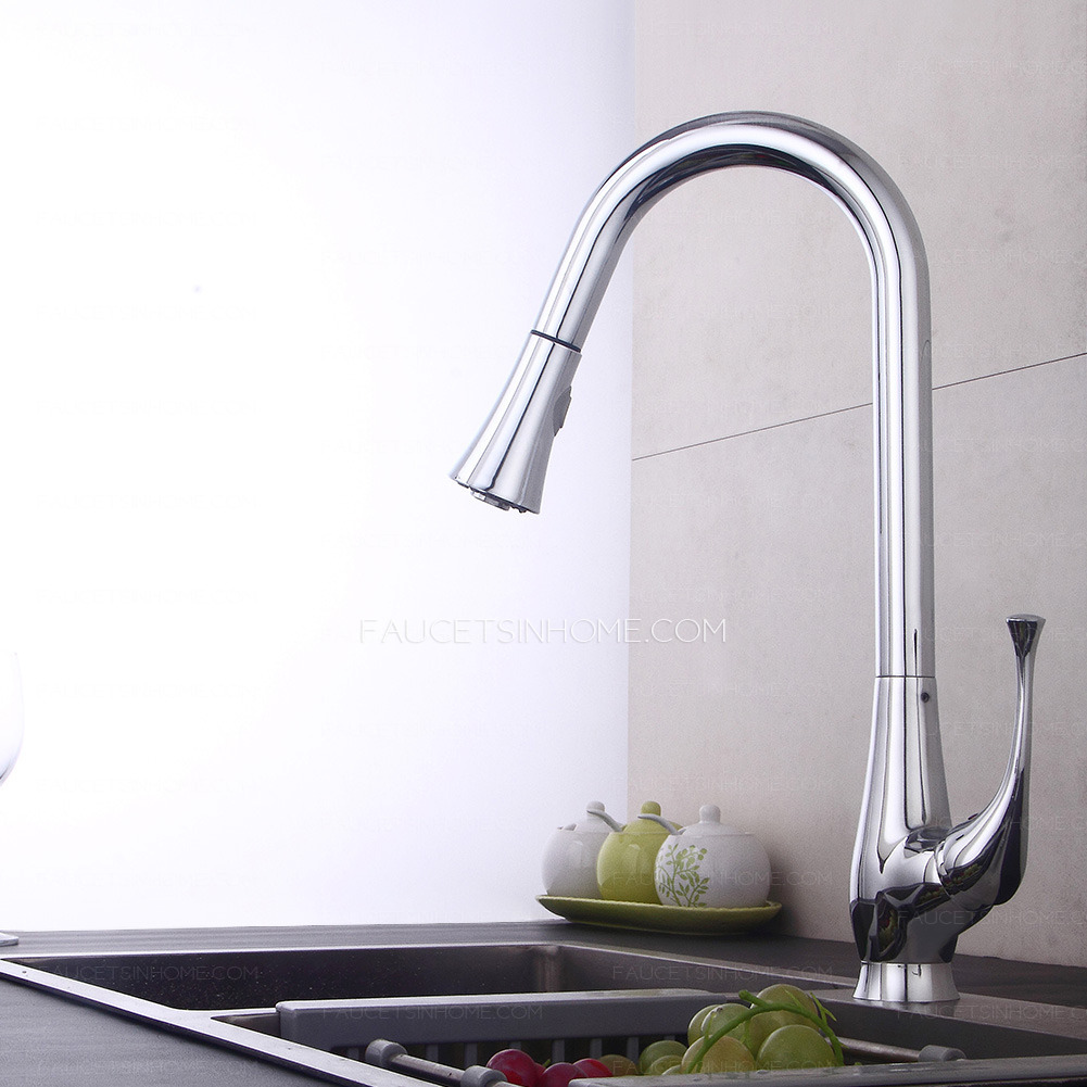 Gooseneck Polished Chrome Pull Out  Kitchen Sink Faucet Deck Mount 360 Degree Rotatable 