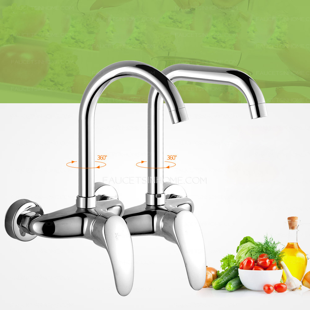 Sliver Chrome Brass Kitchen Sink Faucet Laundry Tap Wall Mount Mixer Tap 