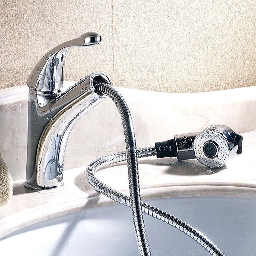 Chrome Pull Out Bathroom Sink Faucet Handle lever Single Hole Mixer Tap