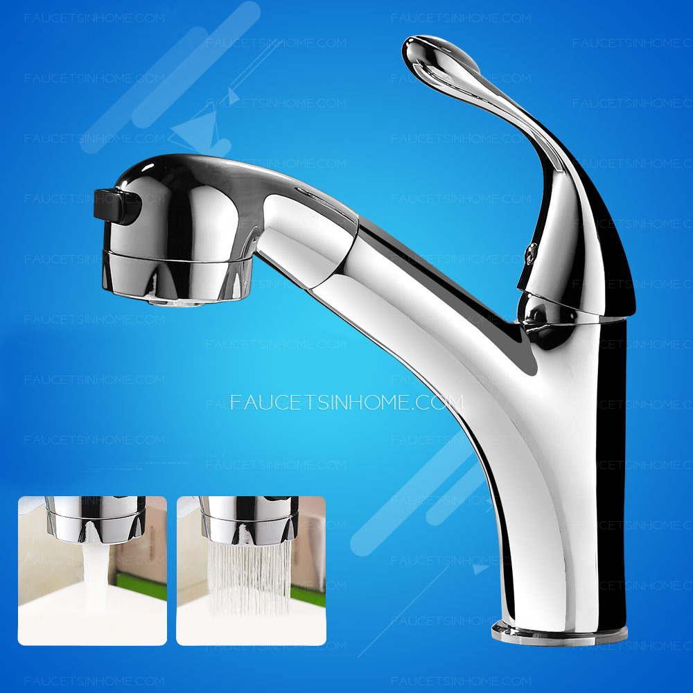 Chrome Pull Out Bathroom Sink Faucet Handle lever Single Hole Mixer Tap