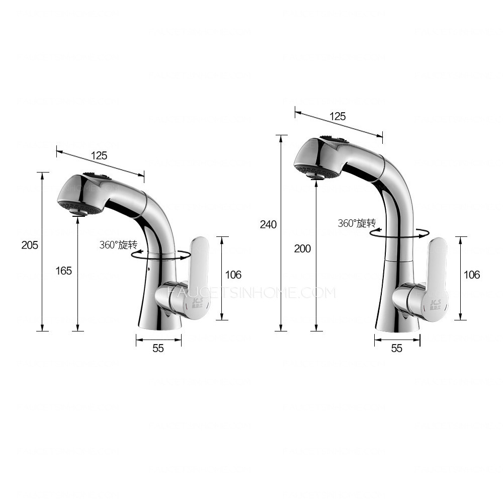 Pull Down Bathroom Sink Faucet 360 Degree Swivel Spray Head  Pull Out