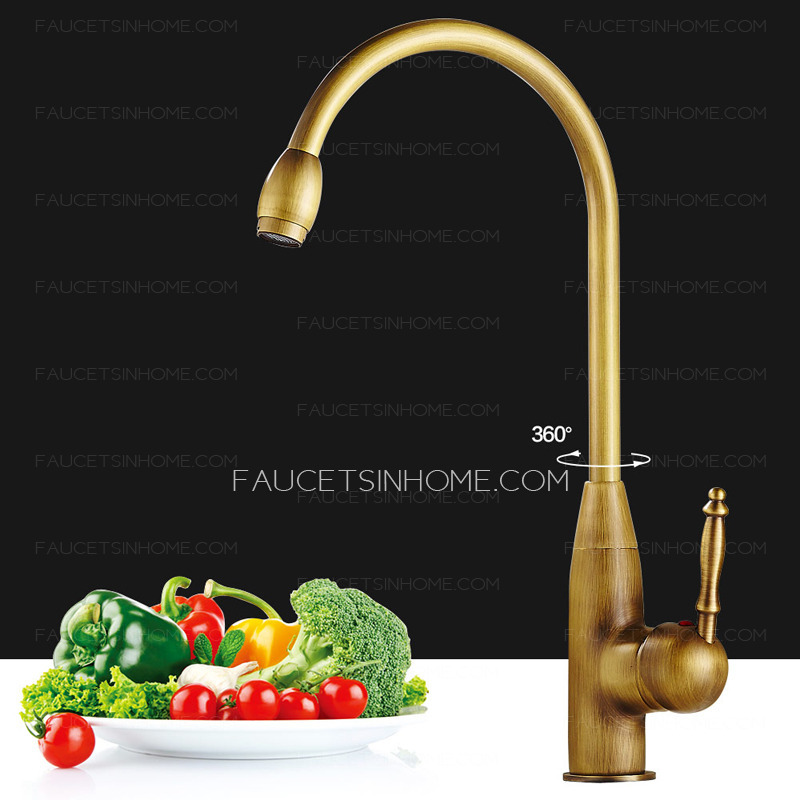 Vroweth Antique Brass Brushed brass Kitchen Sink Faucet Single Hole Handle Lever