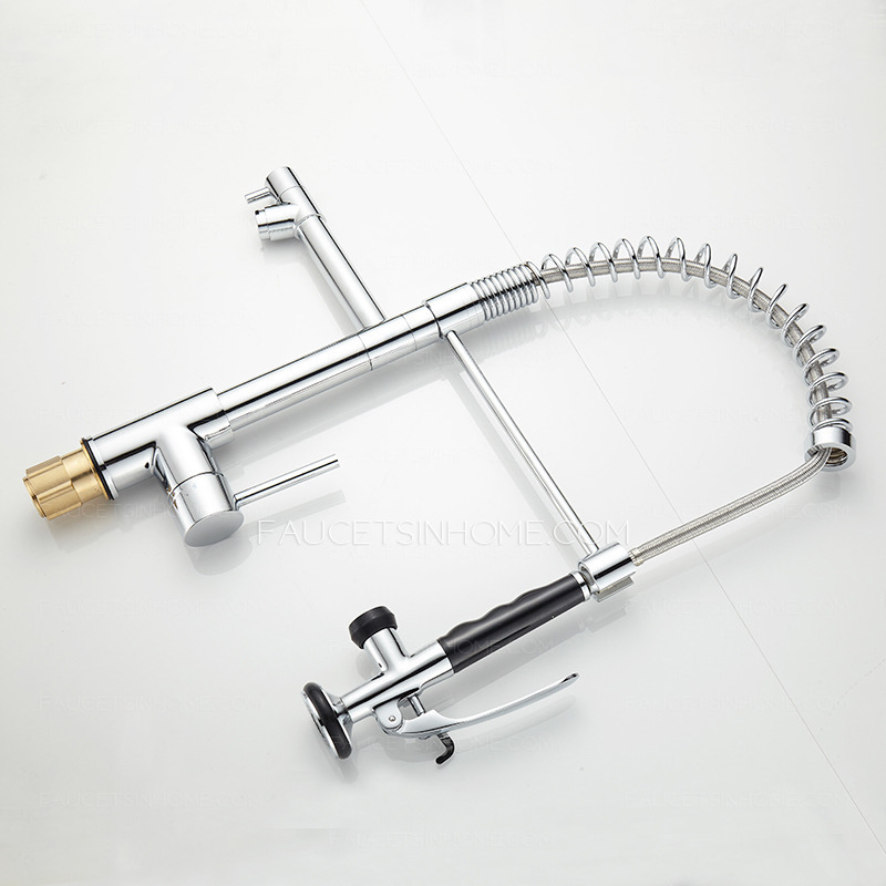 Brass Chrome Pull Down Spray Spring Kitchen Sink Faucet Mixer Tap Commercial